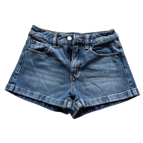 PacSun Womens Blue Denim High-Waisted Cotton Shorts With Cuffed Hem - Picture 1 of 7